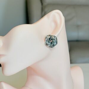 Silver Twisted Flower Stud Earrings - Women Jewelry